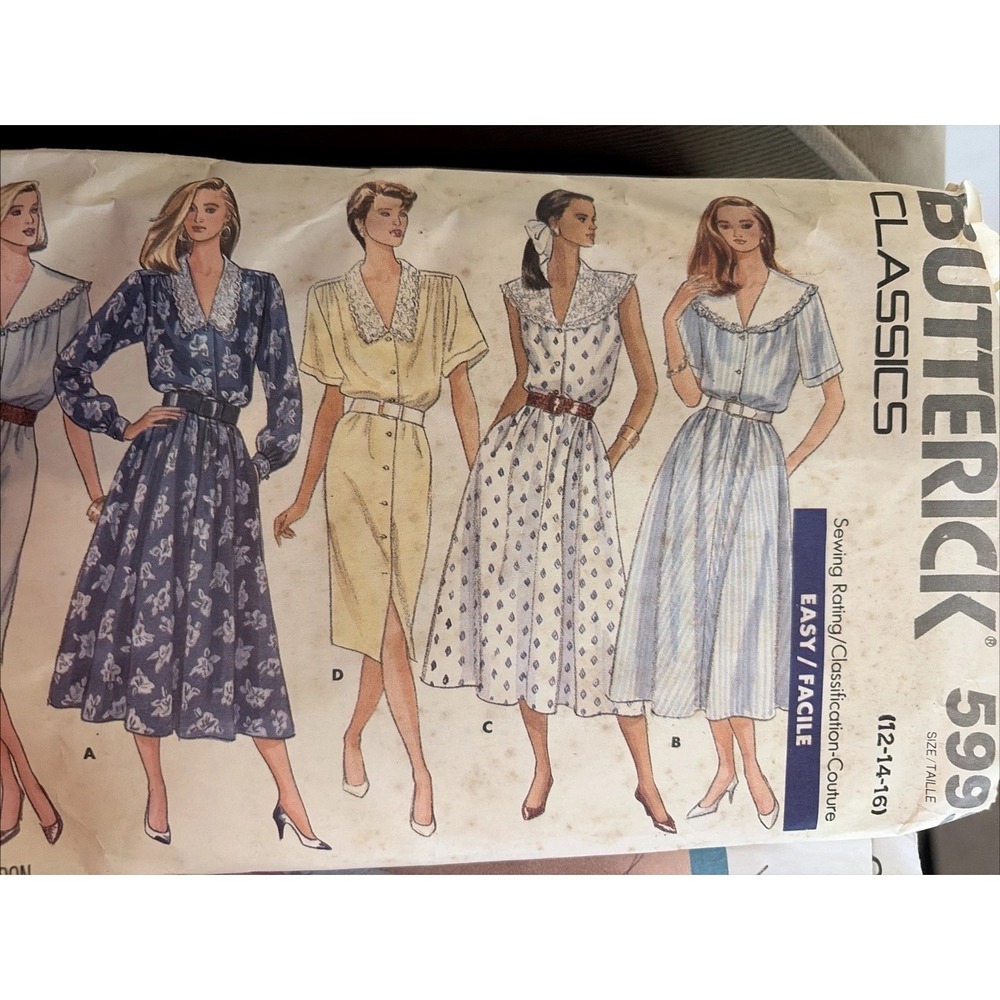 Vintage Butterick Classics Dress Sewing Pattern 5999 Cut Size 12 Retro 80s 90s